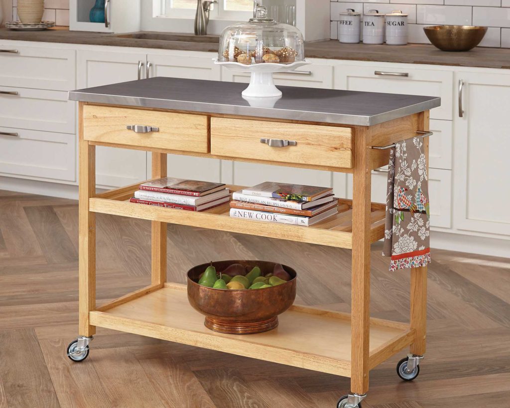 The General Line Kitchen Cart in brown with stainless steel by Homestyles.